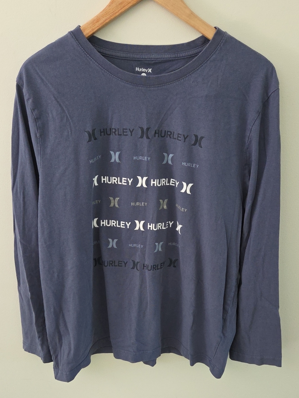 Hurley Cotton Blueish/Gray Long Sleeve Graphic Logo Shirt